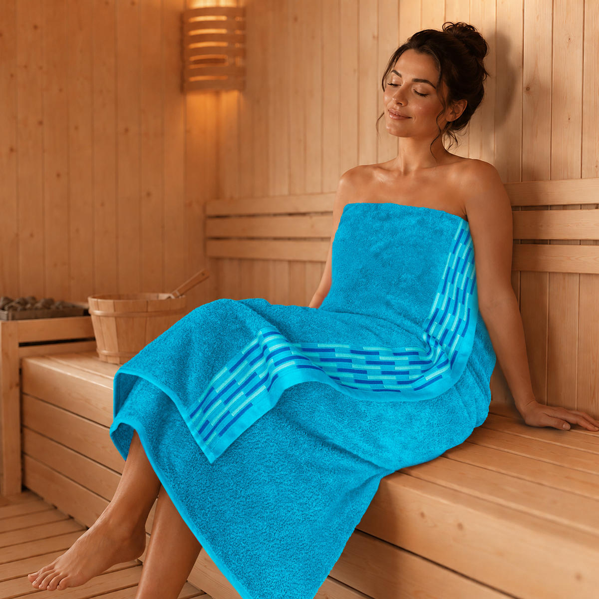 BADETUCH extra groß Lugano Aquamarin 90x180 cm - Blau, Textil (90/180cm) - Lashuma