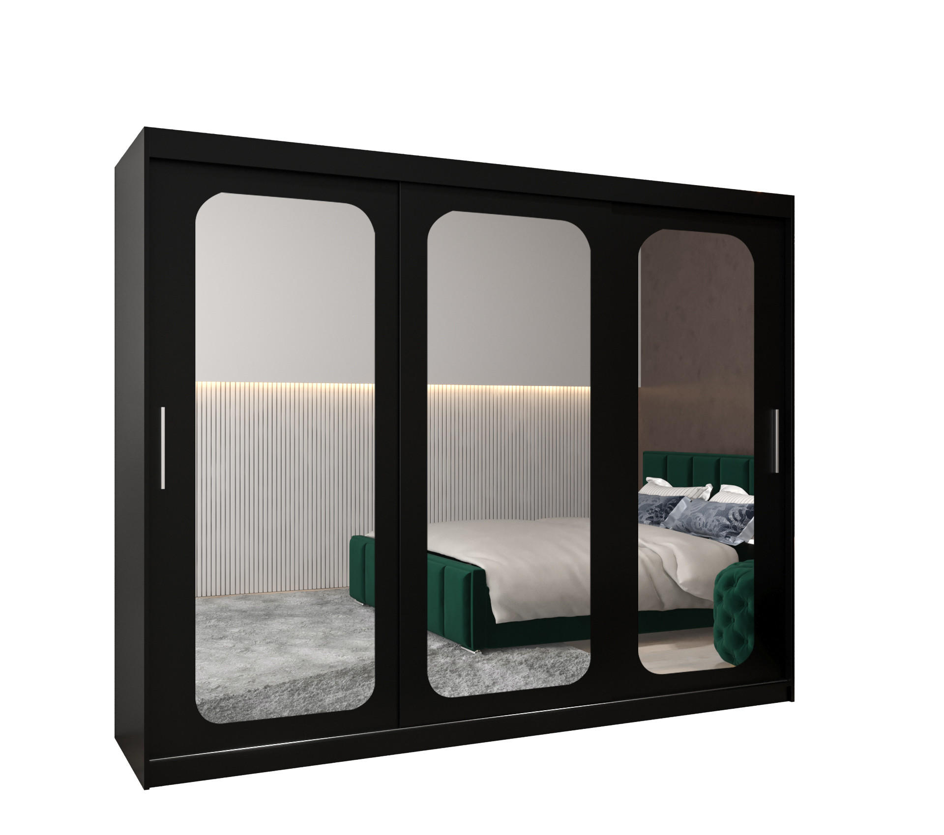 Möbel Kryspol Schwebetürenschrank Schwarz 250x200x62 cm