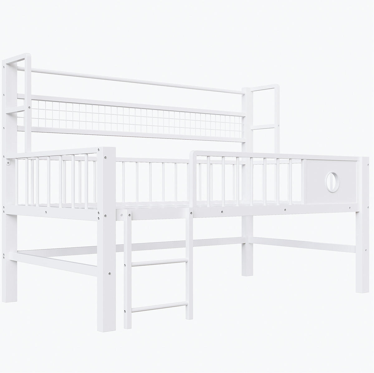 KINDEREINZELBETTEN aus Metall 90x200 cm in Weiß mit Stauraum - Weiß, Metall (90/200cm) - Modfu