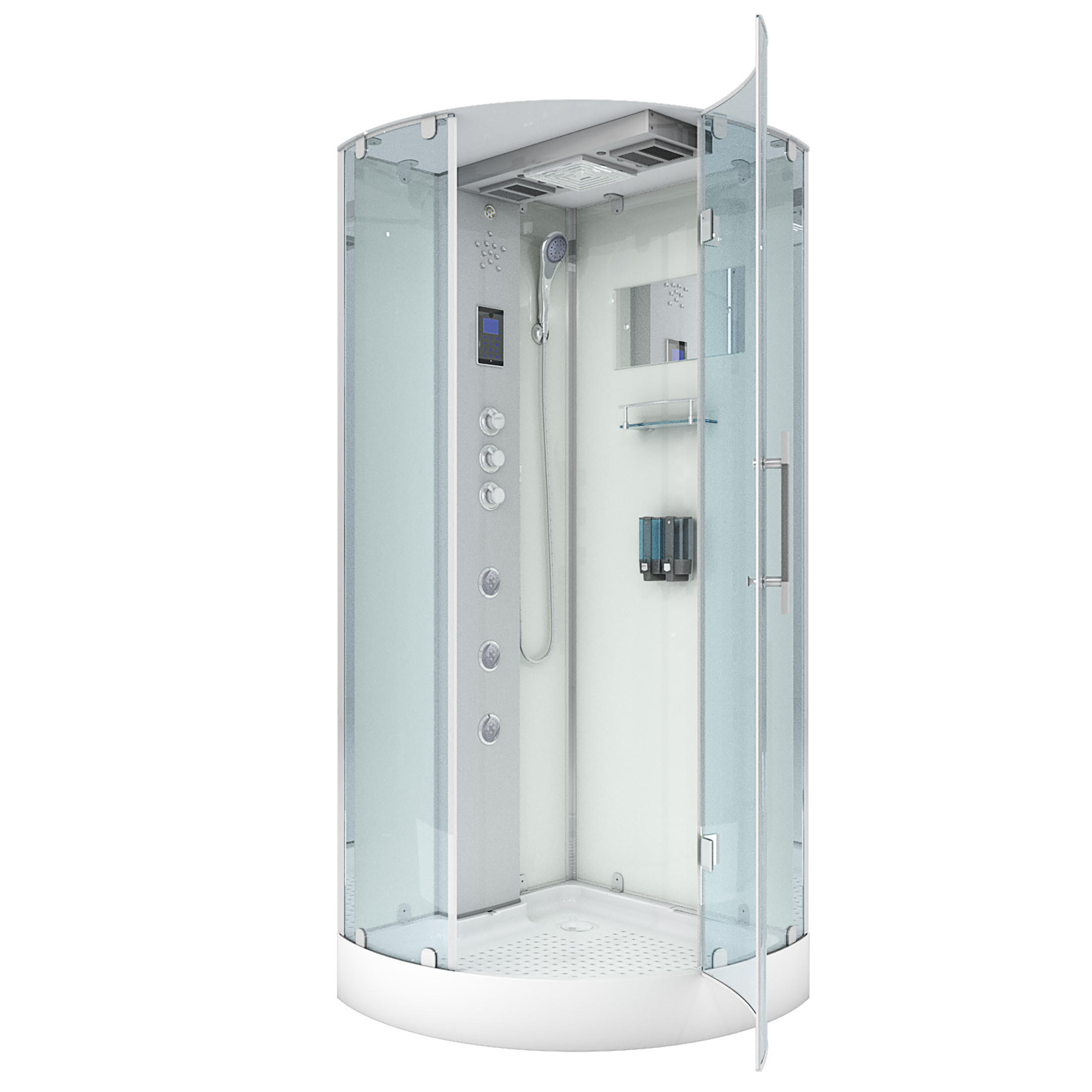 DUSCHKABINE Dusche D37-10R1 Weiß 90x90 - Weiß, Glas/Kunststoff (90/90/218cm) - AcquaVapore by Sandra Jentho