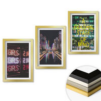 WANDBILDER 3er Set - 20x30 cm Goldrahmen - Neonlichter am Fluss bei Nacht - Goldfarben, Kunststoff (20/30cm) - ArtPrintCave