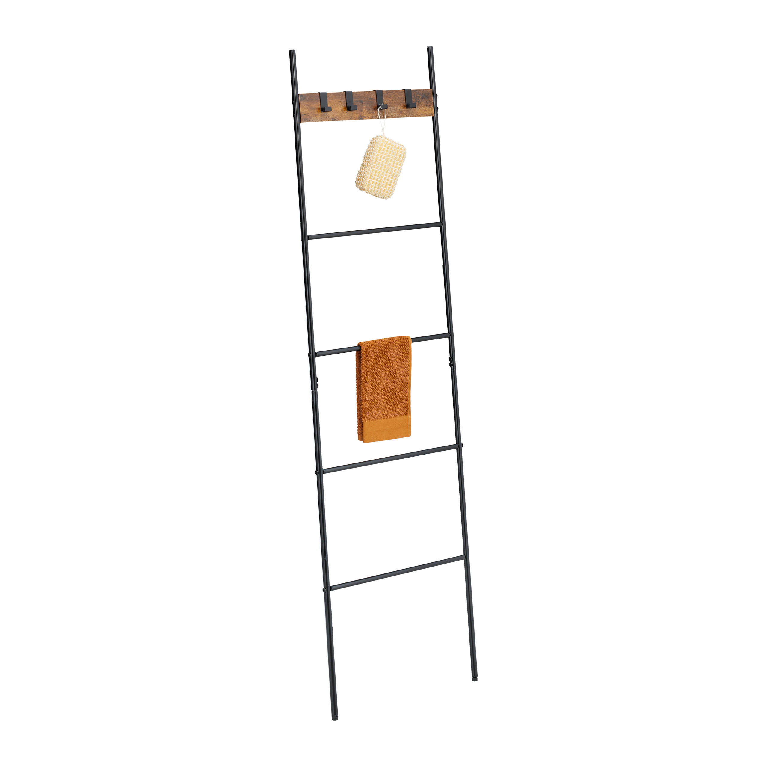 HANDTUCHLEITER - Schwarz, Holzwerkstoff/Kunststoff (44/160.5/1.5cm) - Relaxdays