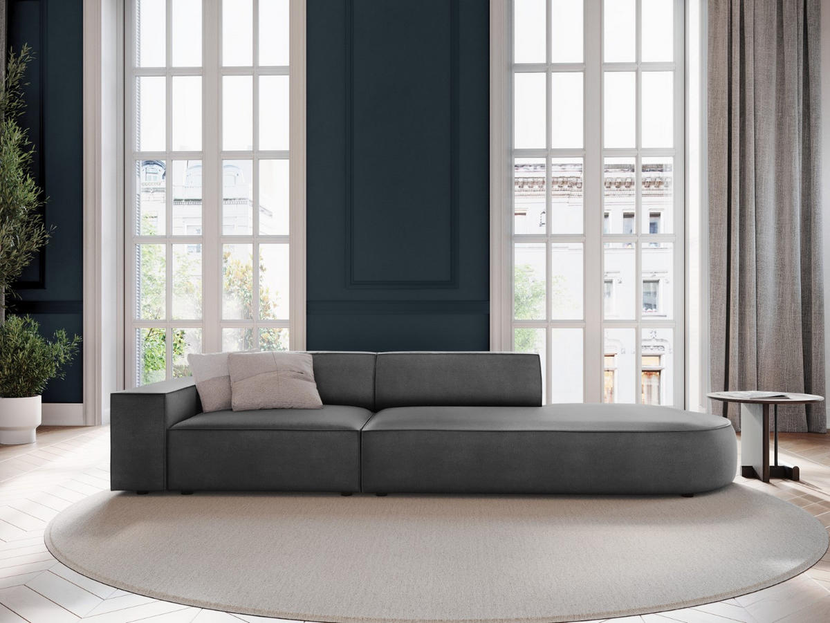 RECHTES-SOFA Jodie aus Samt grau 3 Sitzplätze - Grau, Textil (102/70/262cm) - Micadoni