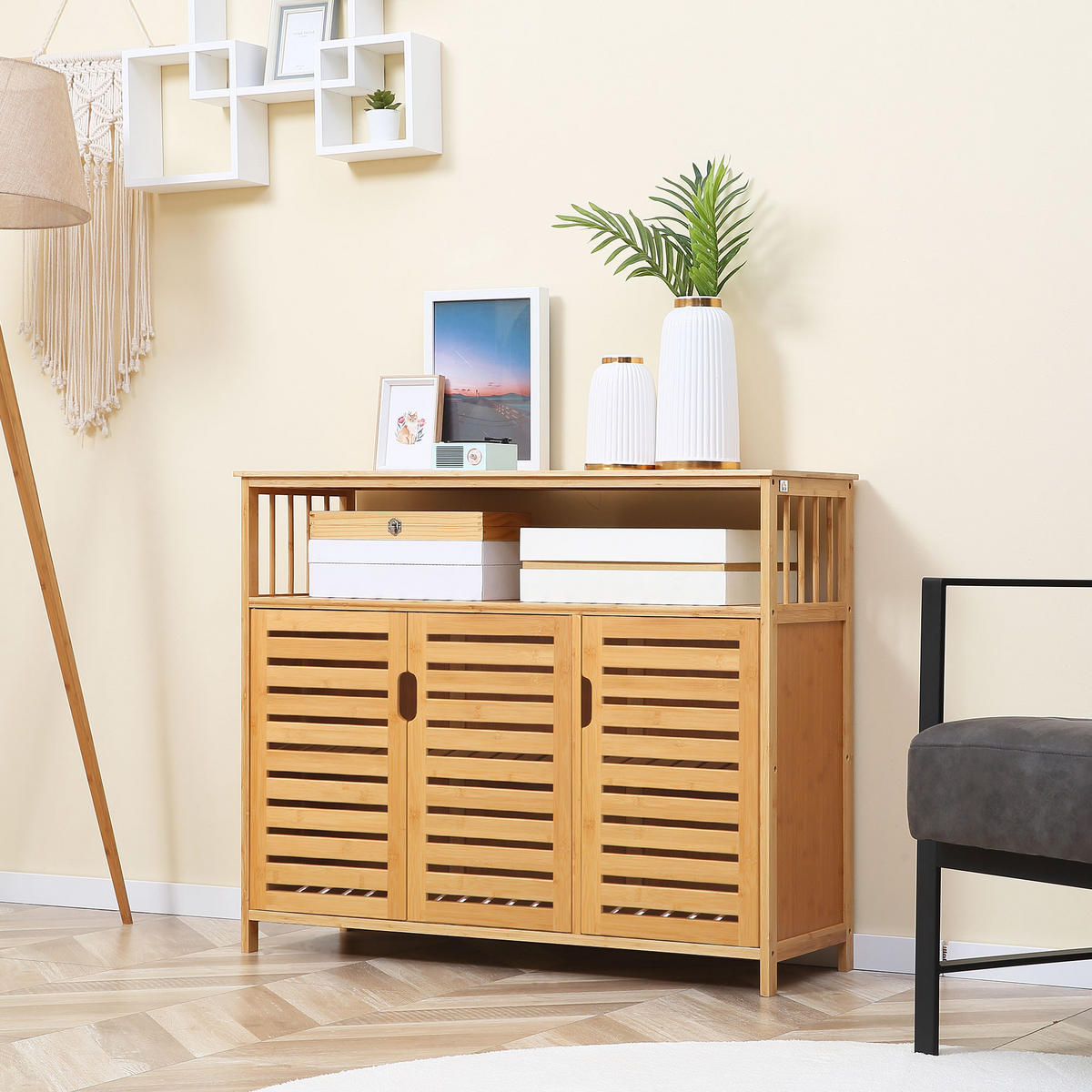SIDEBOARD Bambus, 3 Türen, 100/35/82 cm - Naturfarben, Holz (100/82/35cm) - PANGIVO
