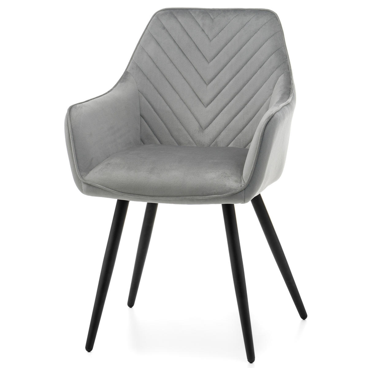 STUHL VASTO gepolstert mit Steppung - hellgrau - Samt Velours - Hellgrau/Schwarz, Textil/Metall (58/87/60cm) - NEW HOME