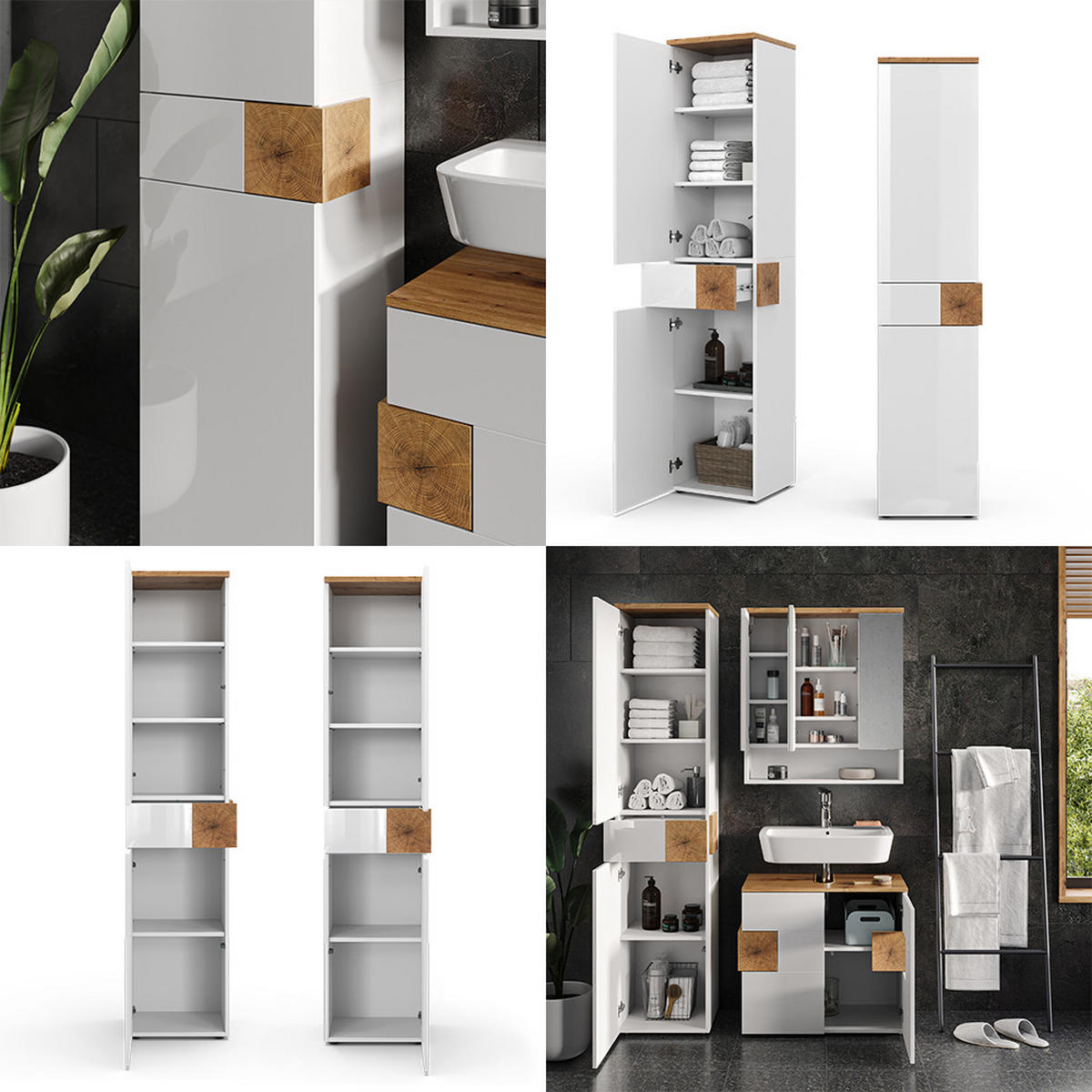 BADSCHRANK Eden Weiß 40 x 184.2 cm mit 2 Türen und Schublade - Weiß/Eiche Artisan, Holzwerkstoff (40/184.2/37cm) - Vicco