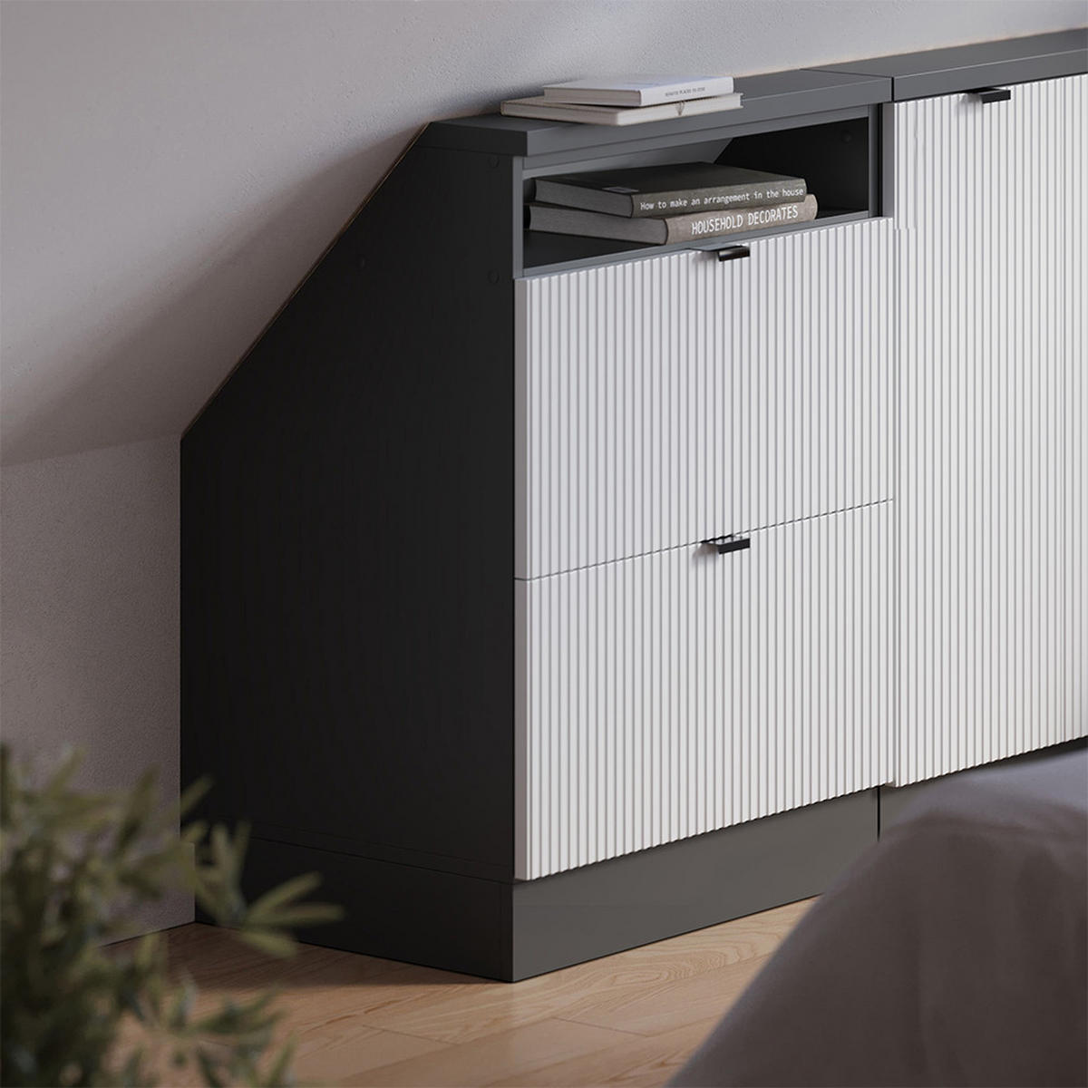 DACHSCHRÄGENSCHRANK Rion Weiß Riffel 60 x 81.6 cm mit 2 Schubladen - Weiß, Holzwerkstoff (60/81.6/46cm) - Vicco