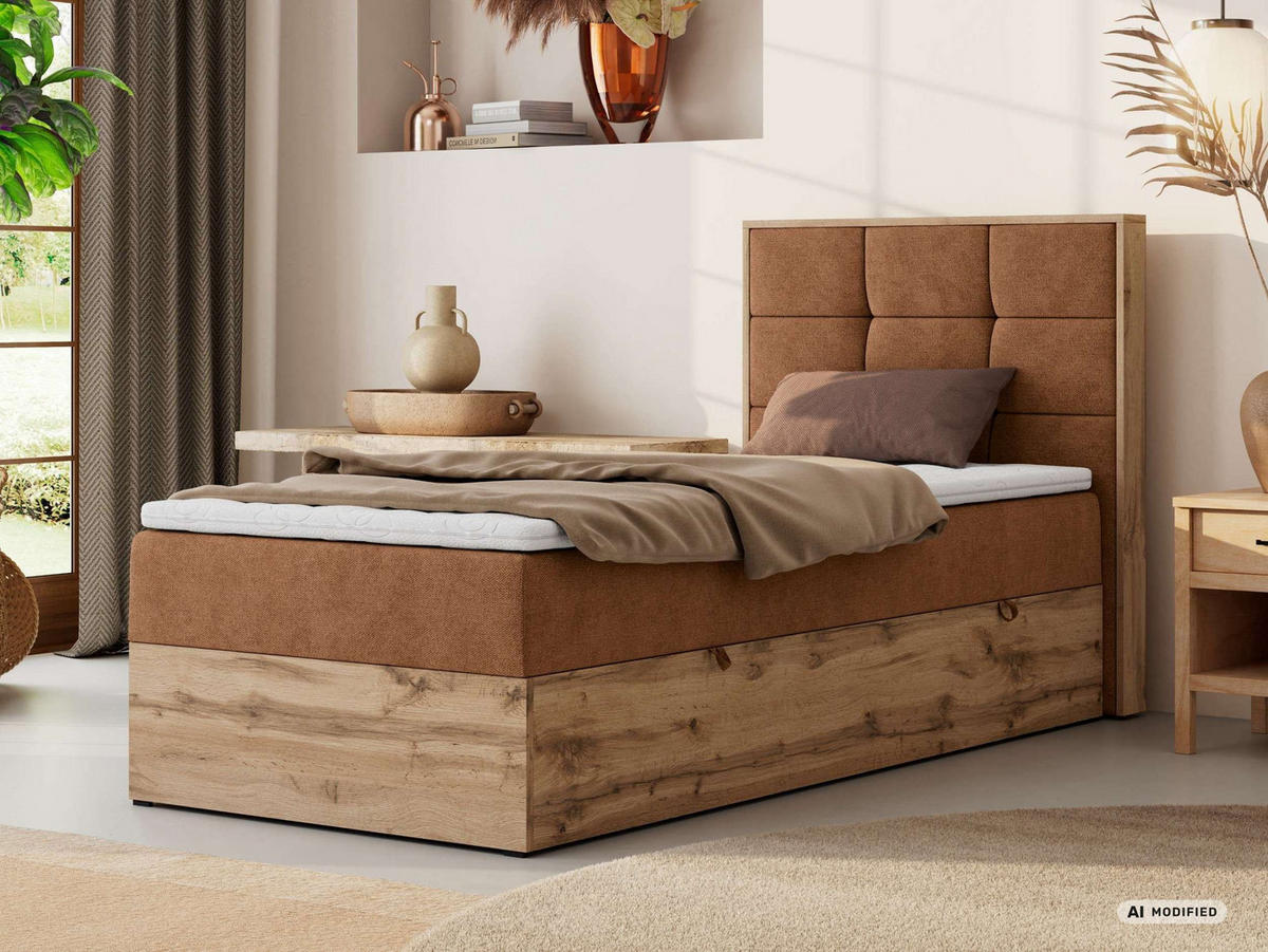 BOXBETT ALBERO 1 90/200 - Orange Stukture - Topper T25 - H4 - Rechts - Schwarz/Orange, Kunststoff/Textil (90/200cm) - MKS