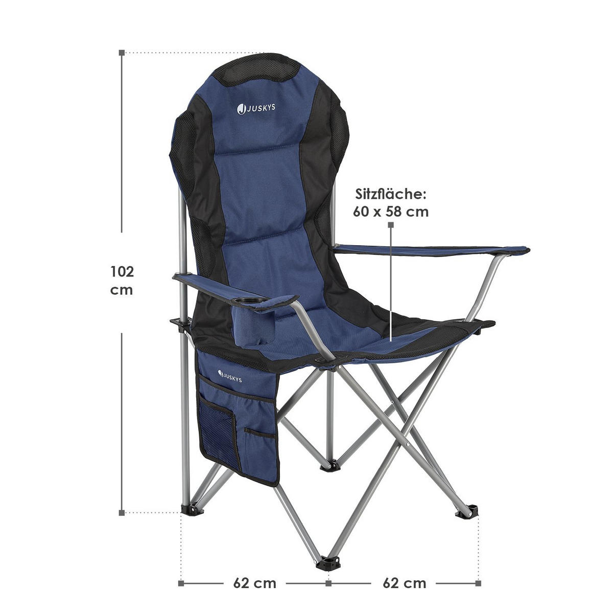 CAMPINGSTUHL Lido dunkelblau mit Flaschenhalterung & Tragetasche - Blau, Textil (62/102/62cm) - Juskys