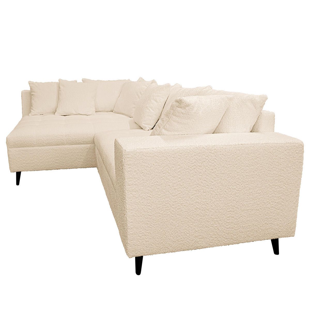 ECKSOFA mit Ottomane und Hocker - Beige/Schwarz, Birkenholz/Textil (247/174cm) - home24