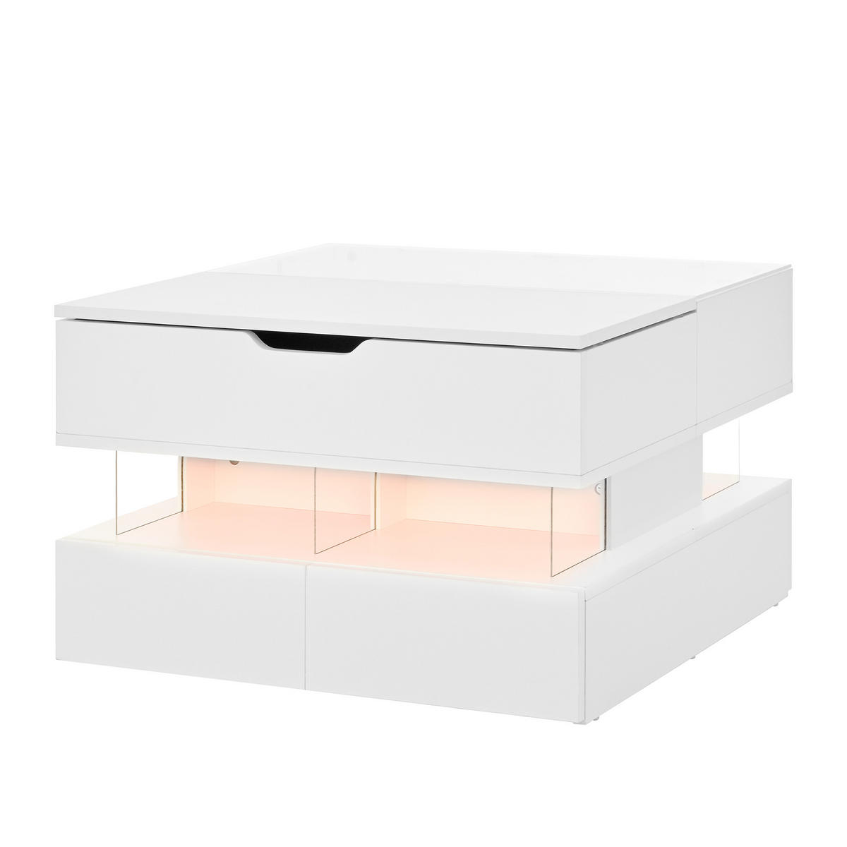 COUCHTISCH höhenverstellbar LED Glas - Weiß, Holzwerkstoff (67/70/57cm) - LEBENLANG