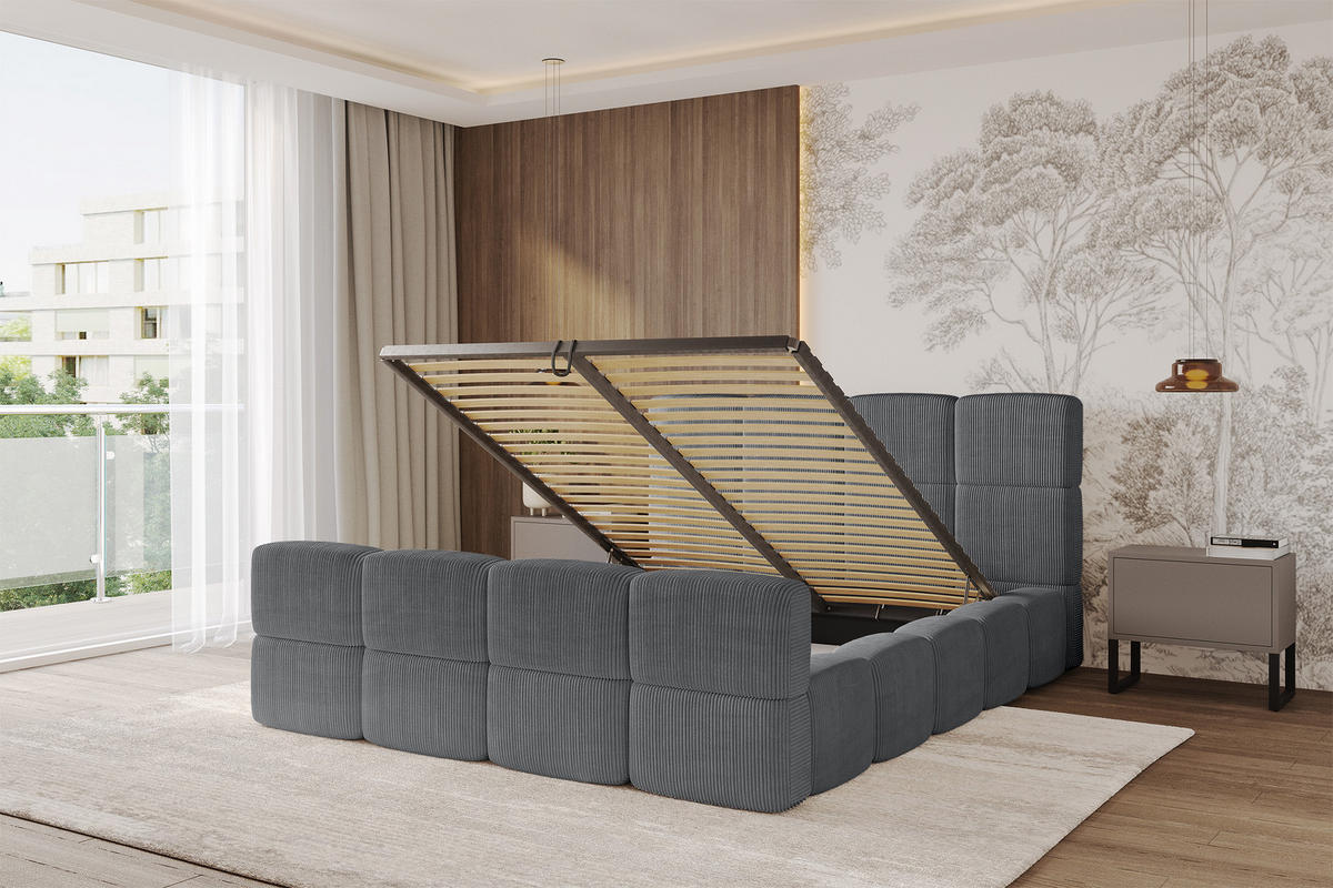 POLSTERBETT mit Bettkasten und Lattenrost, Bett mit Kopfteil, Boxbett ohne Matratze, Doppelbett mit Stauraum - NATA-Z 120x200 Dunkelgrau - Chromfarben, Holzwerkstoff/Textil (120/200cm) - ALTDECOR