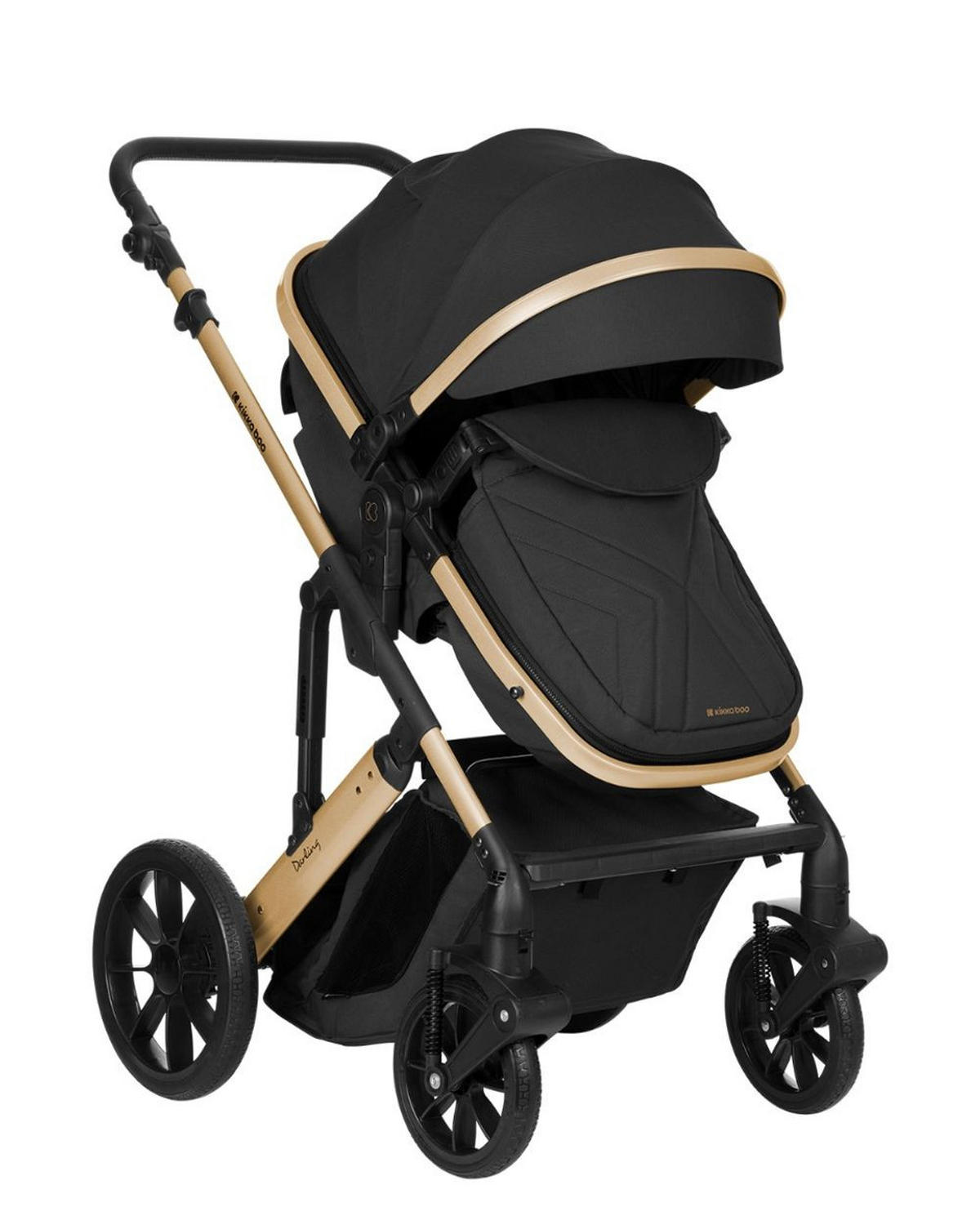 KOMBIKINDERWAGEN Darling 3 in 1 black Sportsitz Tragetasche Autositz Wickeltasche - Schwarz, Metall (55/60/110cm) - Kikka boo