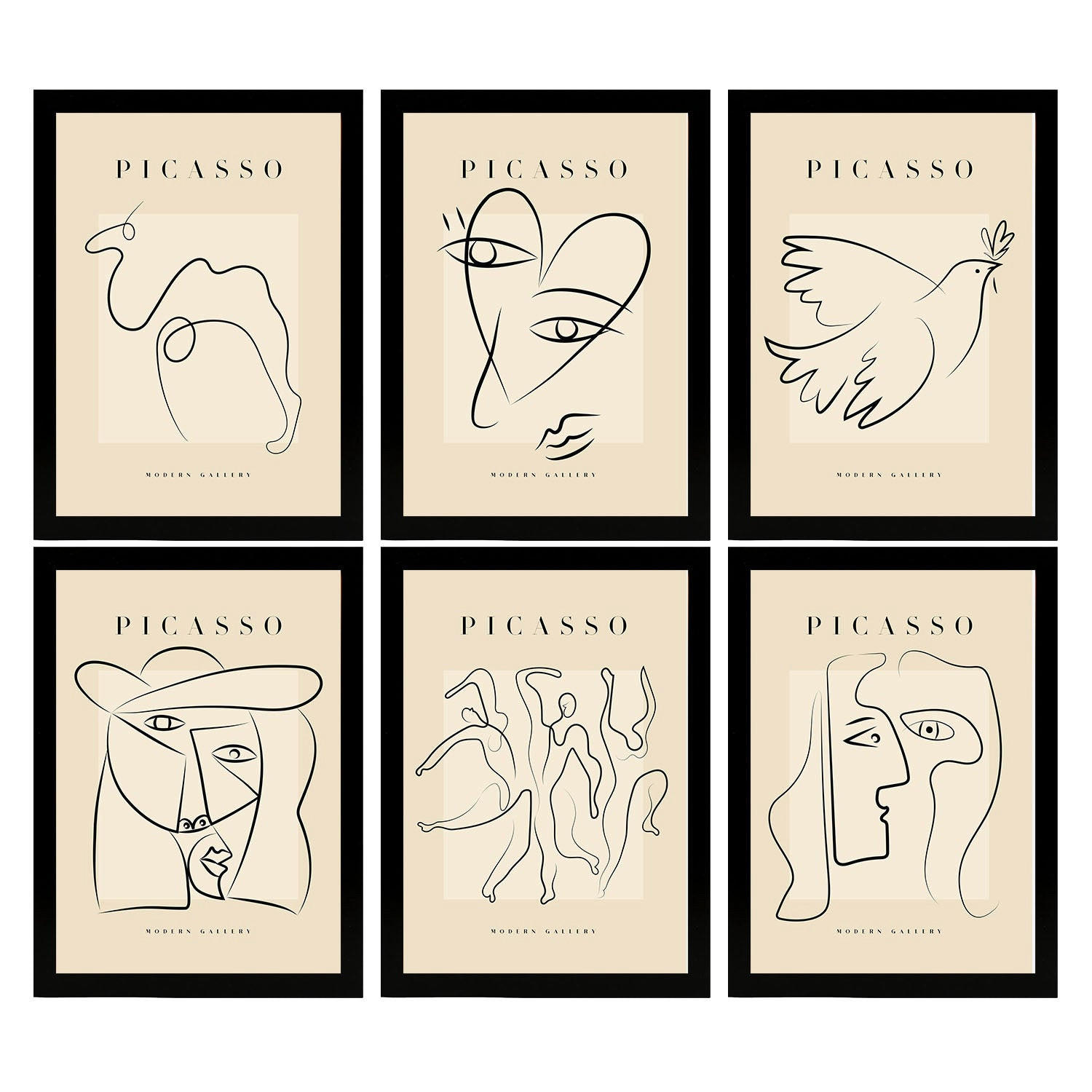 POSTER Set Mit 6 Illustrationen Von Pablo Picasso Frieden A3 Schwarzer Rahmen - Schwarz, Papier (29/3cm) - Nacnic