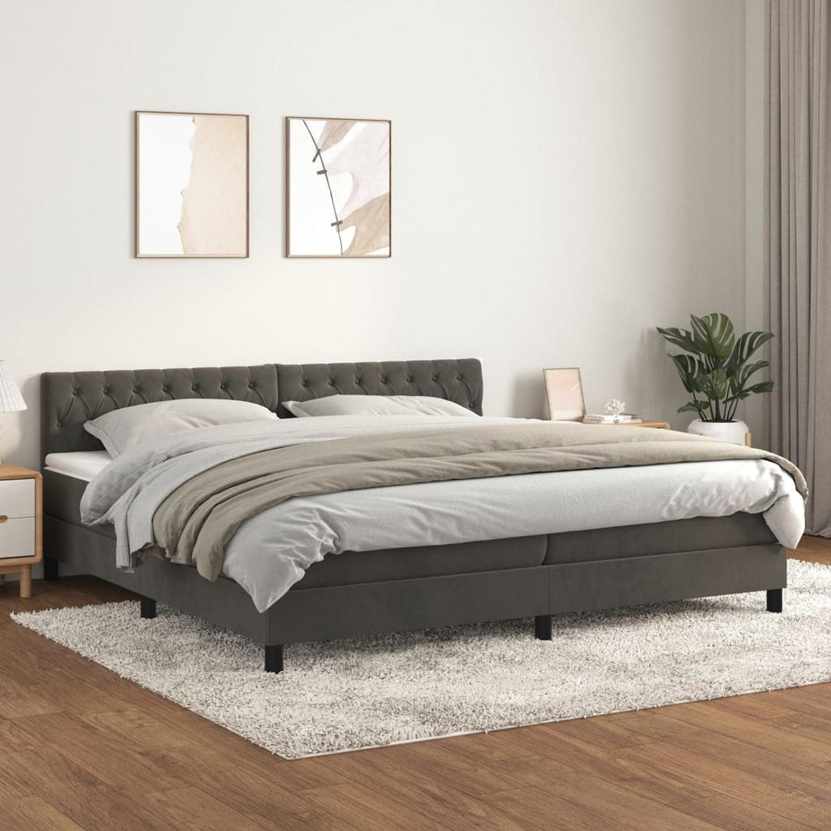BOXSPRINGBETT MIT MATRATZE DUNKELGRAU 200X200 CM SAMT - Dunkelgrau, Holz/Textil (200/200cm) - vidaXL