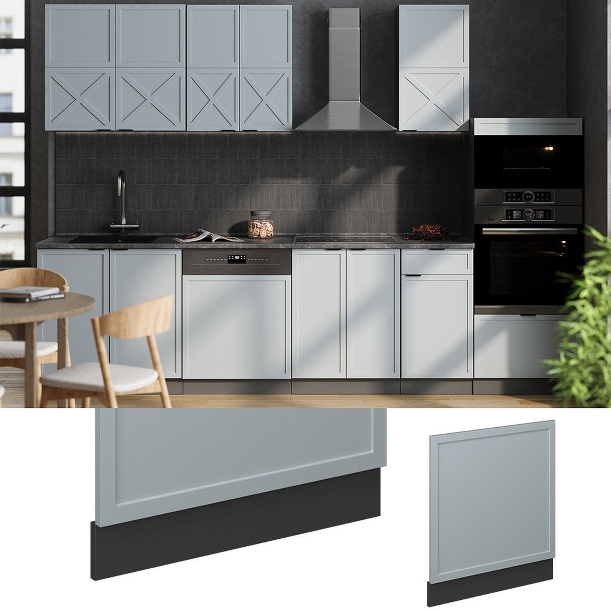 PŘEDNÍ PANEL Fame-Line Světle modrošedá 60 cm bez pracovní desky - antracitová/světle modrá, kompozitní dřevo (60/67.4/1.6cm) - Vicco