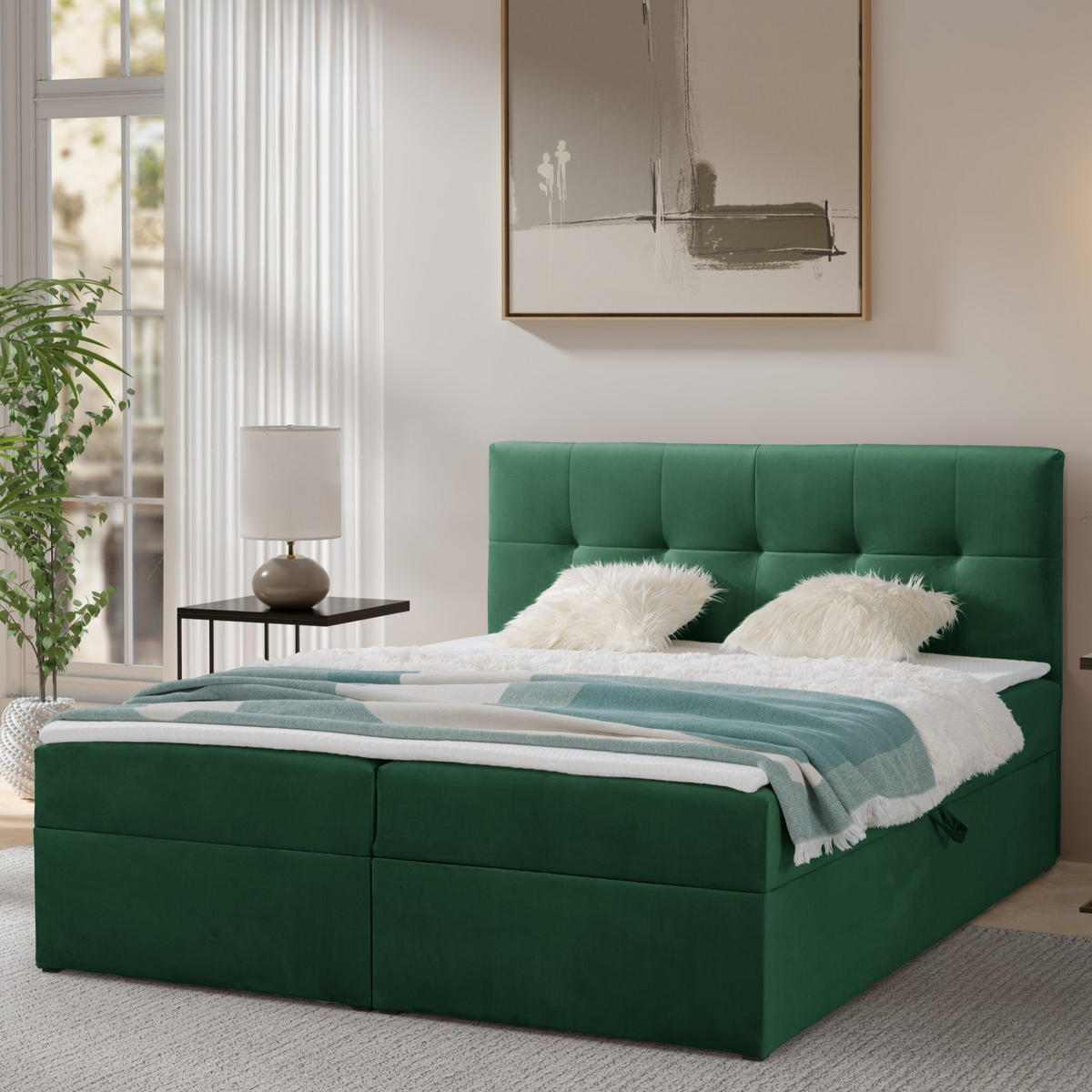 BOXBETT Toronto 160x200 Bonell-Matratze H3 und Topper - Silberfarben/Grün, Holz/Holzwerkstoff (160/200cm) - Ravio