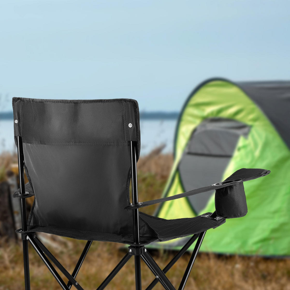 GARTEN-RELAXSESSEL mit Getränkehalter & Tragetasche - Schwarz, Textil (75/80/50cm) - Outtec