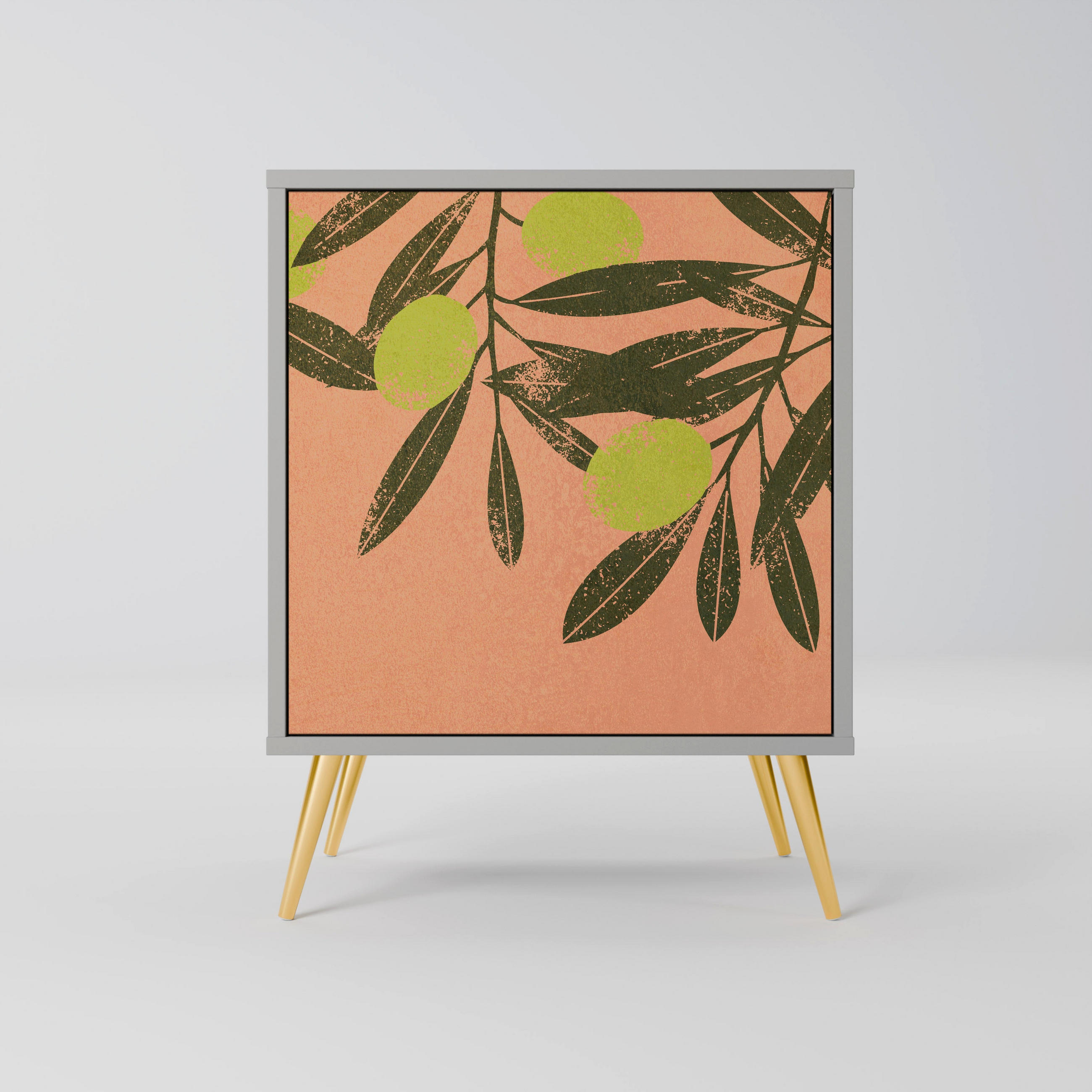 SIDEBOARD JUICY OLIVES, Grau, 57,5x42x75,5 cm, Goldfarbene Metallfüße - Goldfarben/Multicolor, Holzwerkstoff/Metall (57.5/75.5/42cm) - SpaceRebels