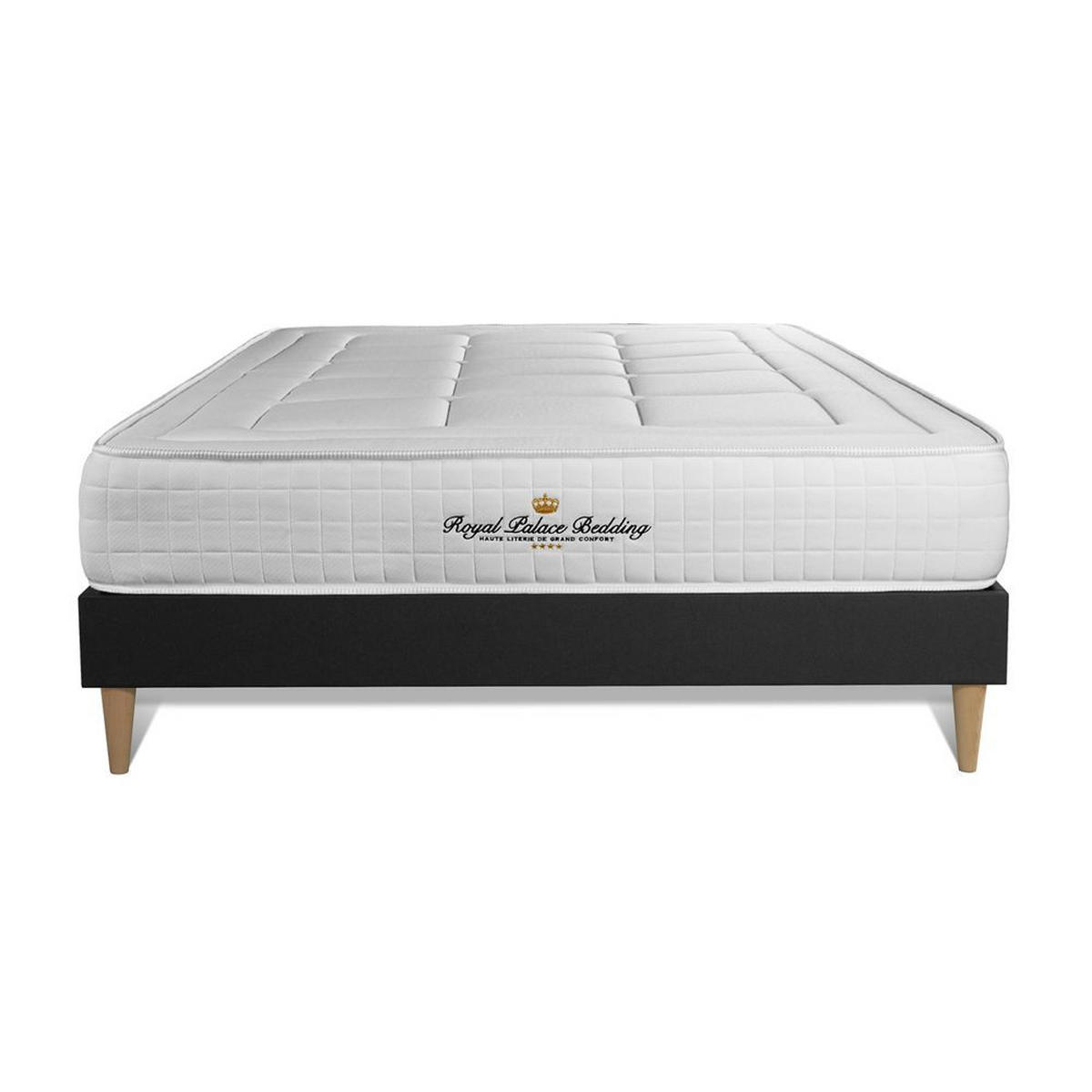 BETT Balmoral Memory-Schaum 160 x 200 cm h3 - Kit Bettgestell Schwarz - Beige/Schwarz, Holz (160/200cm) - ROYAL PALACE BEDDING