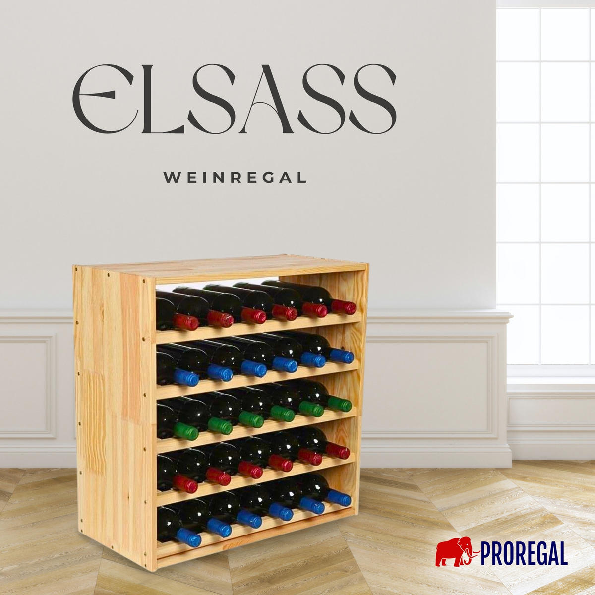 WEINREGAL MODULARES ELSASS 60x60x30cm Standard Modul für 30 Flaschen - Kieferfarben, Holz (60/60/30cm) - PROREGAL