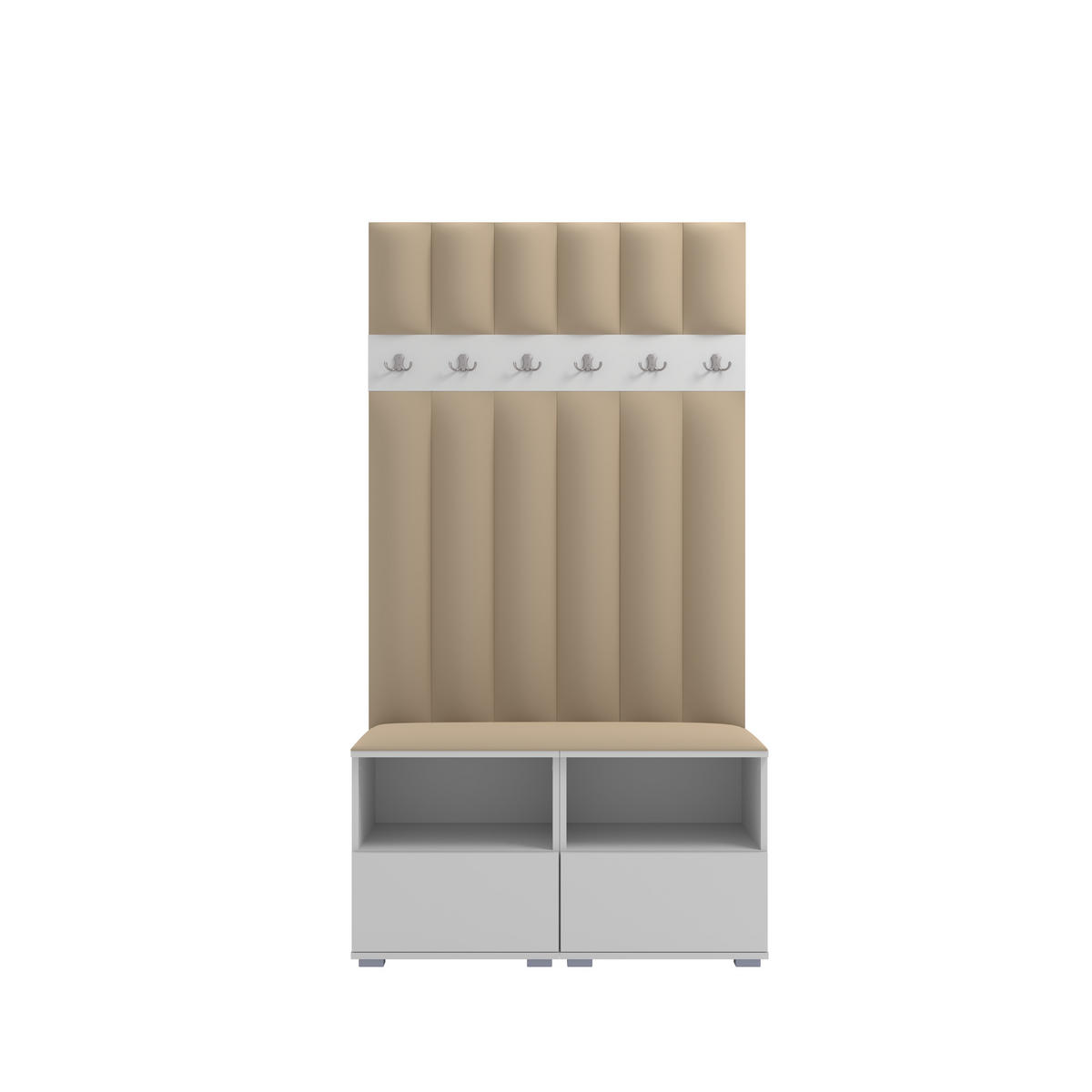 GEPOLSTERT Garderoben-Set Nela III LUX (Farbe Weiß + Stoff Trinity 04) - Beige/Silberfarben, Holz/Holzwerkstoff (100/187/40cm) - Ravio
