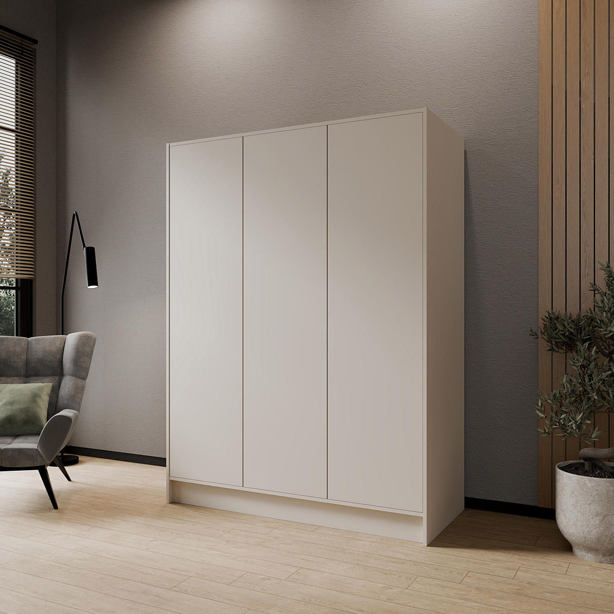 DREHTÜRENSCHRANK Gava mit drei, glatten Türen, Kaschmir - Kaschmir, Holzwerkstoff (150/200/51cm) - Beautysofa