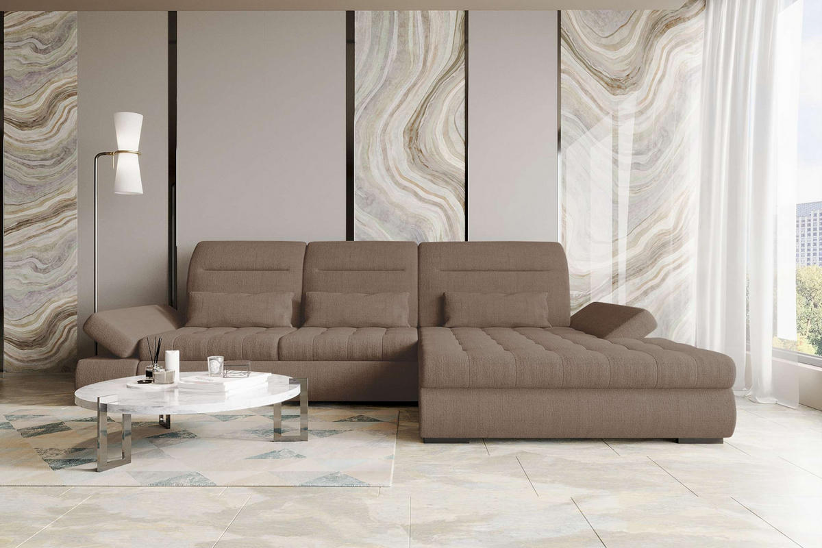 ECKSOFA Toscana Plus Velours inkl. Schlaffunktion - Sandfarben, Textil (300/179cm) - 99rooms
