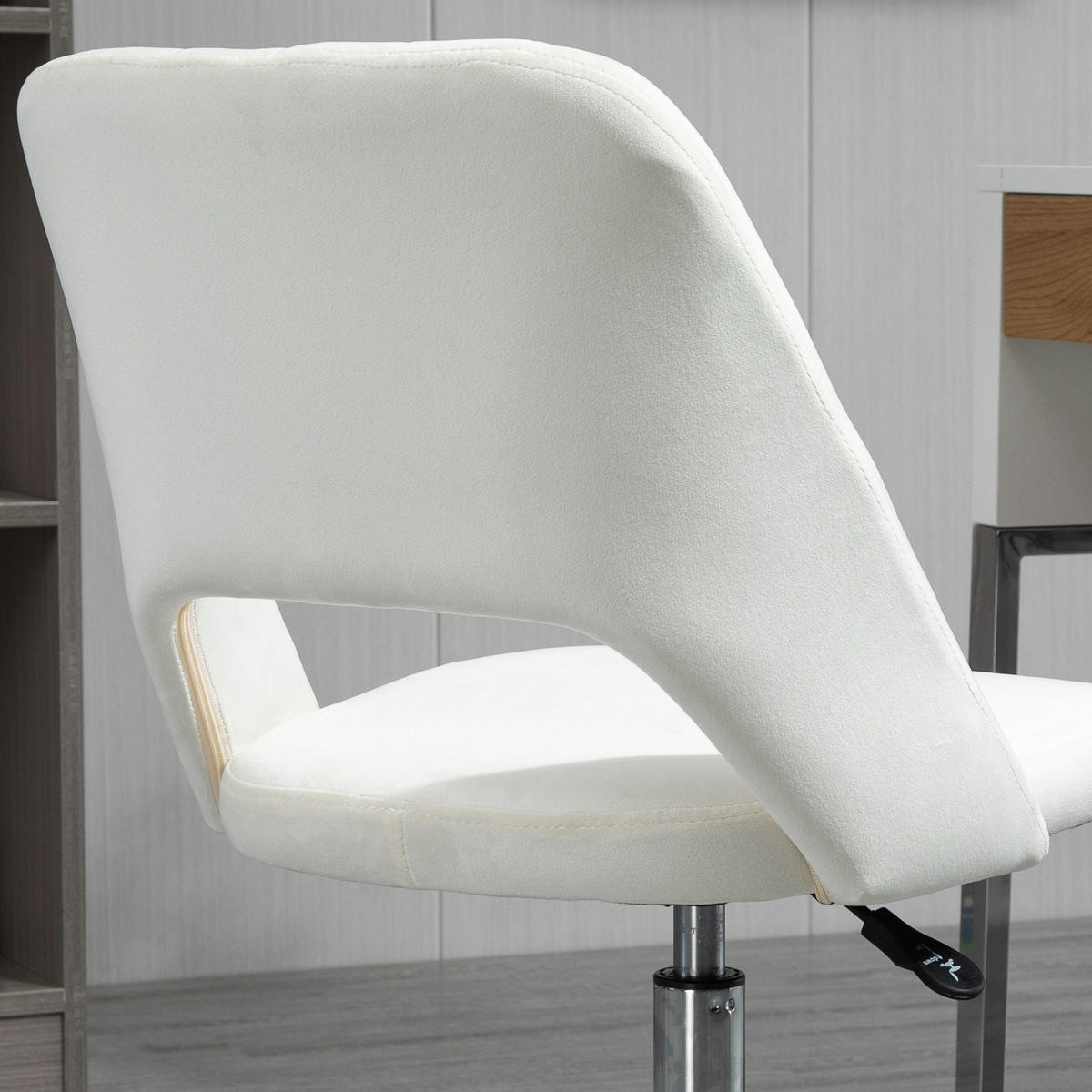 HÖHENVERSTELLBARER Schreibtischstuhl mit Rollen, 360° drehbar, Jakobsmuschel-Form, Schaumstoff, 49 x 60 x 79-91 cm, Cremeweiß - Creme, Textil (60/91/49cm)