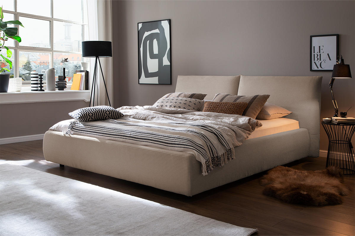 POLSTERBETT HENRY Taupe Cord - Taupe/Schwarz, Textil (140/200cm) - KAWOLA