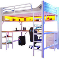 HOCHBETT 140/200 cm aus Metall und MDF mit Schreibtisch LED und USB Weiß - Weiß, Holzwerkstoff (140/200cm) - Modenvie