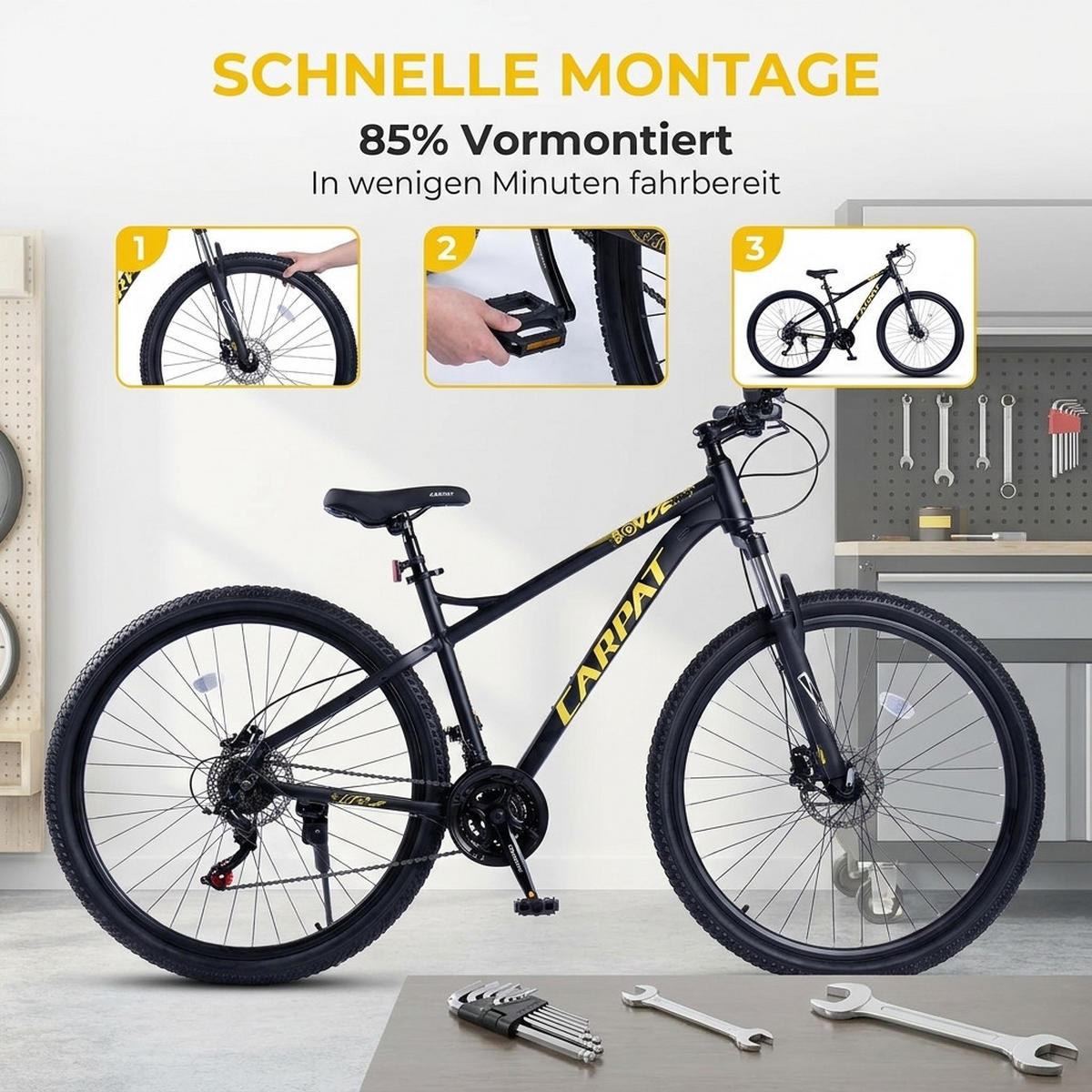 MOUNTAINBIKE 29 Zoll Schwarz – 21-Gang Schaltung - Hydraulische Scheibenbremsen — Hardtail-Rahmen aus Aluminiumlegierung - Schwarz, Metall (20cm) - Oxeza