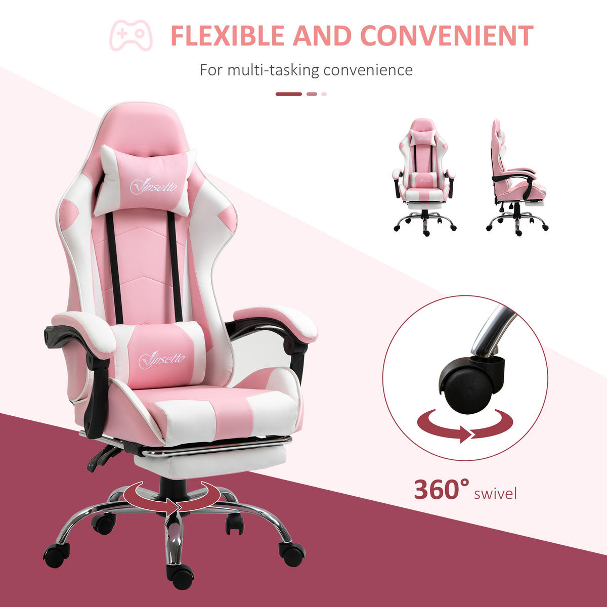 DREHSTUHL 64/67/119-127 cm pink aus Schaumstoff mit Fußstütze - Pink, Kunststoff (67/127/64cm) - OKWISH