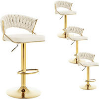 BARHOCKER 4er Set, mit geflochtener Rückenlehne, Samt, Creme - Goldfarben/Creme, Textil/Metall (48/83/46.5cm) - Woltu