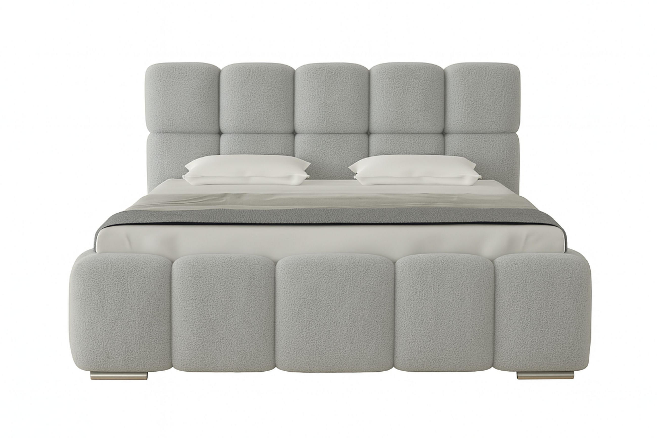 POLSTERBETT LUNA mit Kopfteil, 180 x 200 cm, Doppelbett mit Bettkasten und Lattenrost aus Metall, Boucle Stoff: Grau - Grau, Holz/Textil (180/200cm) - Agmat-Furniture