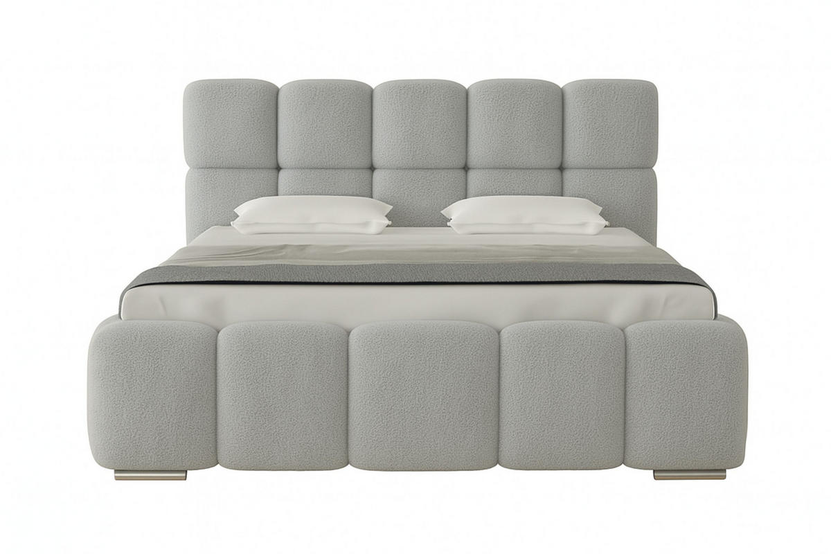 POLSTERBETT LUNA mit Kopfteil, 140 x 200 cm, Doppelbett mit Bettkasten und Lattenrost aus Metall, Boucle Stoff: Grau - Grau, Holz/Textil (140/200cm) - Agmat-Furniture