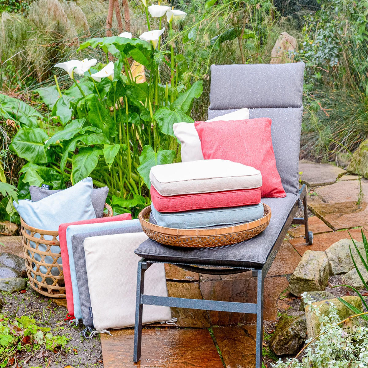 GARTENSTUHLKISSEN Canvas 97/49 cm 4er-Set - Rot, Textil (49/6/97cm) - Madison