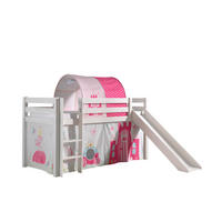 HOCHBETT mit Rutsche Karolina Massivholz Weiß Textilset Princess 2 - Magenta/Weiß, Holz (90/200cm) - 58aufmkessel