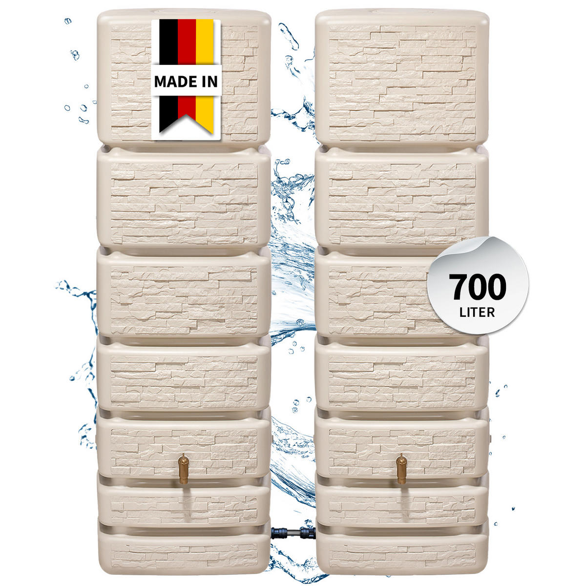 WANDTANK-SET 700 L sandbeige 2 x 350 L inkl. Verbindungsset - Sandfarben, Kunststoff (130/184/39cm) - 4rain