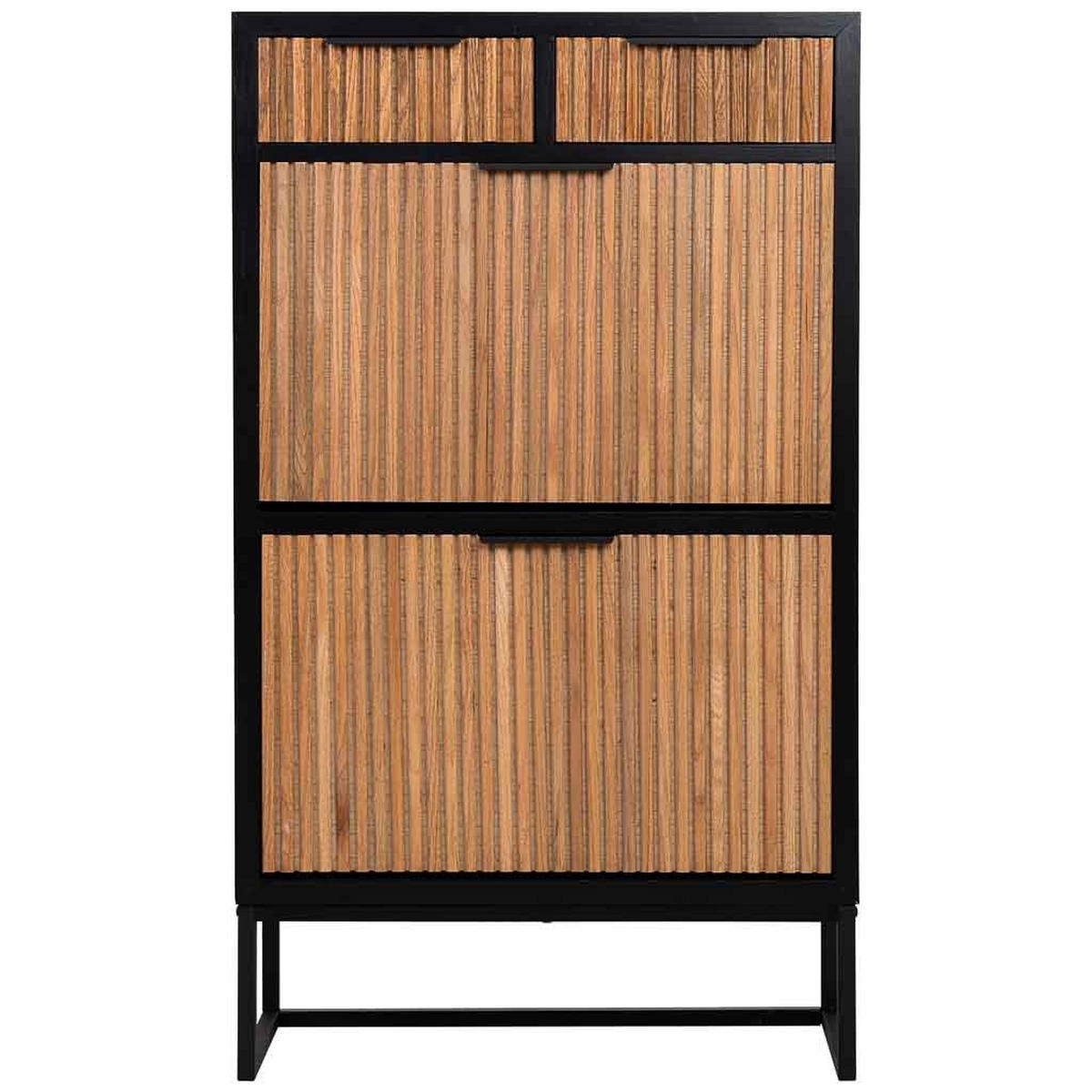 SCHUHREGAL mit 2 schubladen und 2 türen, holz und metall, 70x32x120 cm - Braun, Holz (70/120/32cm) - Wanderlust