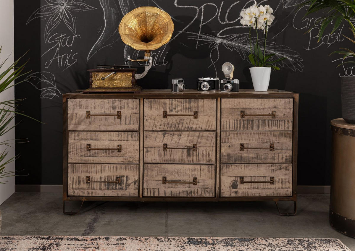 SIDEBOARD Mango 150x45x80 braun lackiert HEAVY INDUSTRY #218 - Braun, Holz (150/80/45cm) - Massivmoebel24