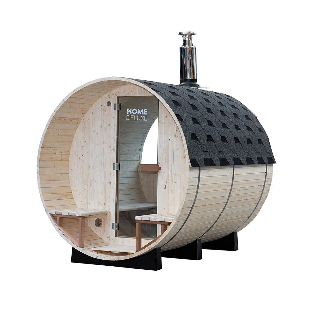 FASSSAUNA LAGOM DELUXE - ⌀ 210 x 240 cm - Naturfarben, Holz (210/297.3/240cm) - Home Deluxe