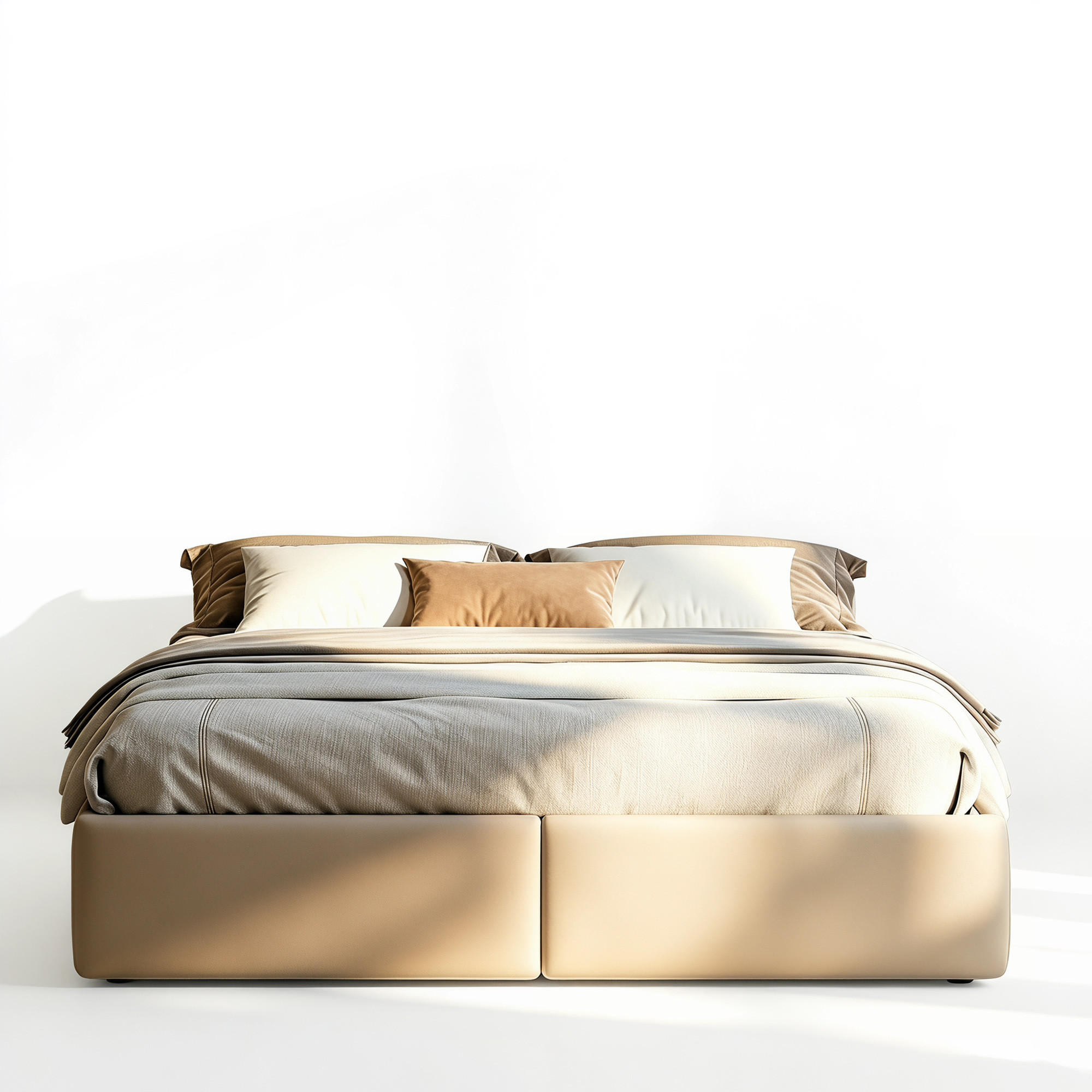 POLSTERBETT 140x200 mit stauraum, bettgestell mit 2 Schublade, Bettkasten, Lattenrost, ohne Kopfteil, Leinenstoff, beige - Beige, Holz/Textil (140/200cm) - GENKI LIVING