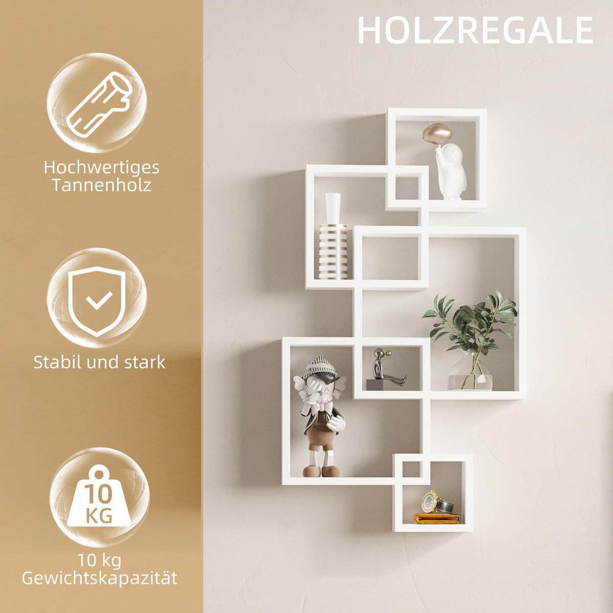 WANDREGAL, Tannenholz, Weiß - Weiß, Holz (10.2/86/49.5cm) - HOMCOM