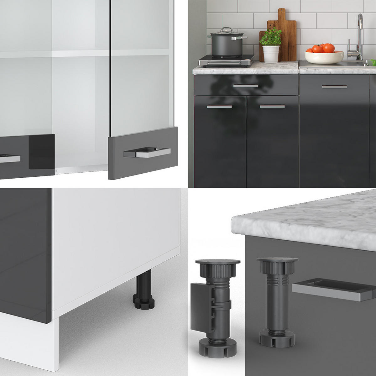 SINGLEKÜCHE R-Line Anthrazit Hochglanz/Weiß 140 cm, AP Anthrazit - Anthrazit/Weiß, Holzwerkstoff (140/81.6/60cm) - Vicco