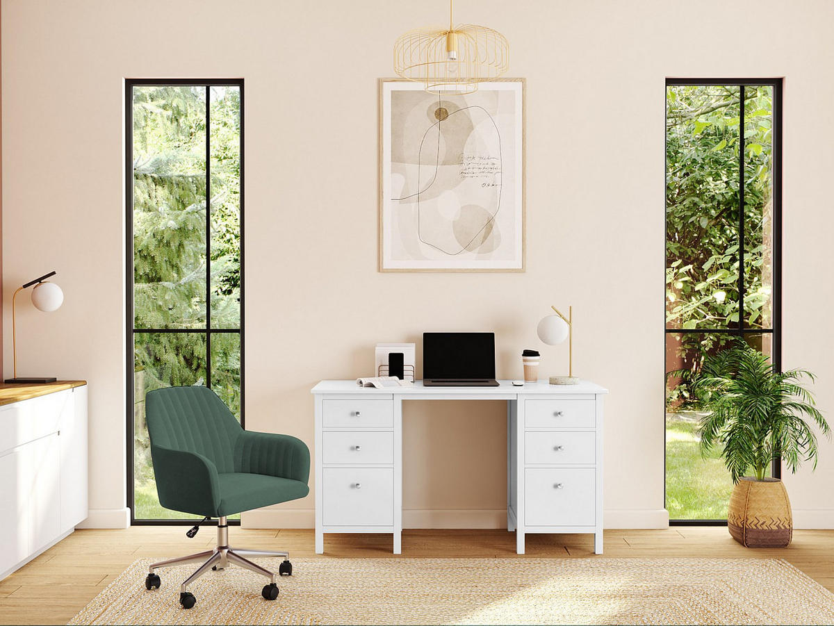 BÜROSTUHL ohne Armlehnen - 59 cmcm x 61.5 cmcm - Samt, Stoff - Smaragdgrün - ELEANA - Grün, Textil (59/89/61.5cm) - Vente-Unique