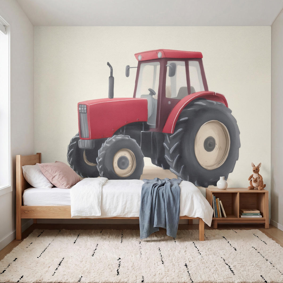 KINDERTAPETE - Traktor - Minimalistisch - Illustration - Rot - 300x260 cm - Rot, Papier (300/260cm) - OnlyWow