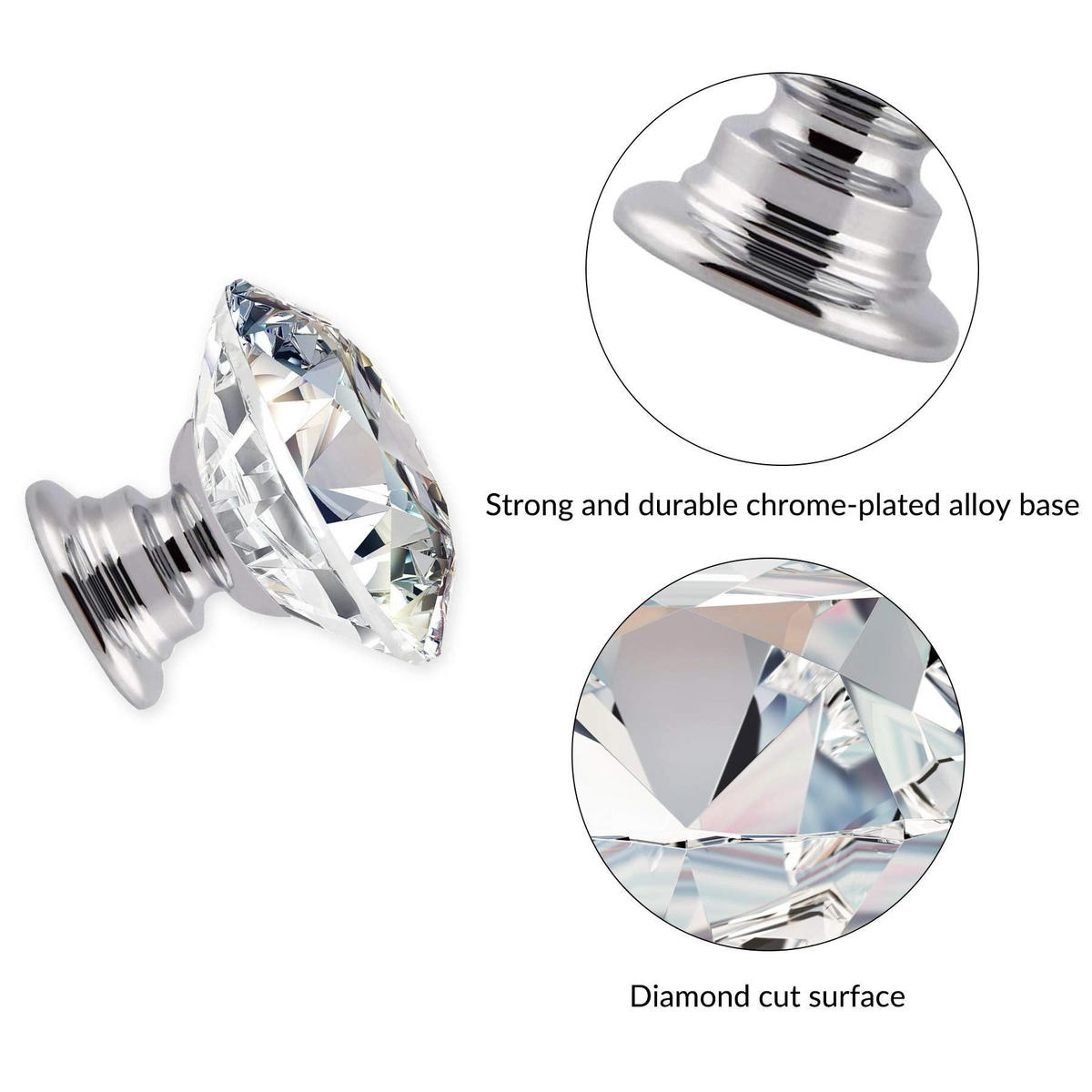 SCHRANKKNOPF Kristall 16er-Set - Transparent, Metall (1.6/3/0.25cm)