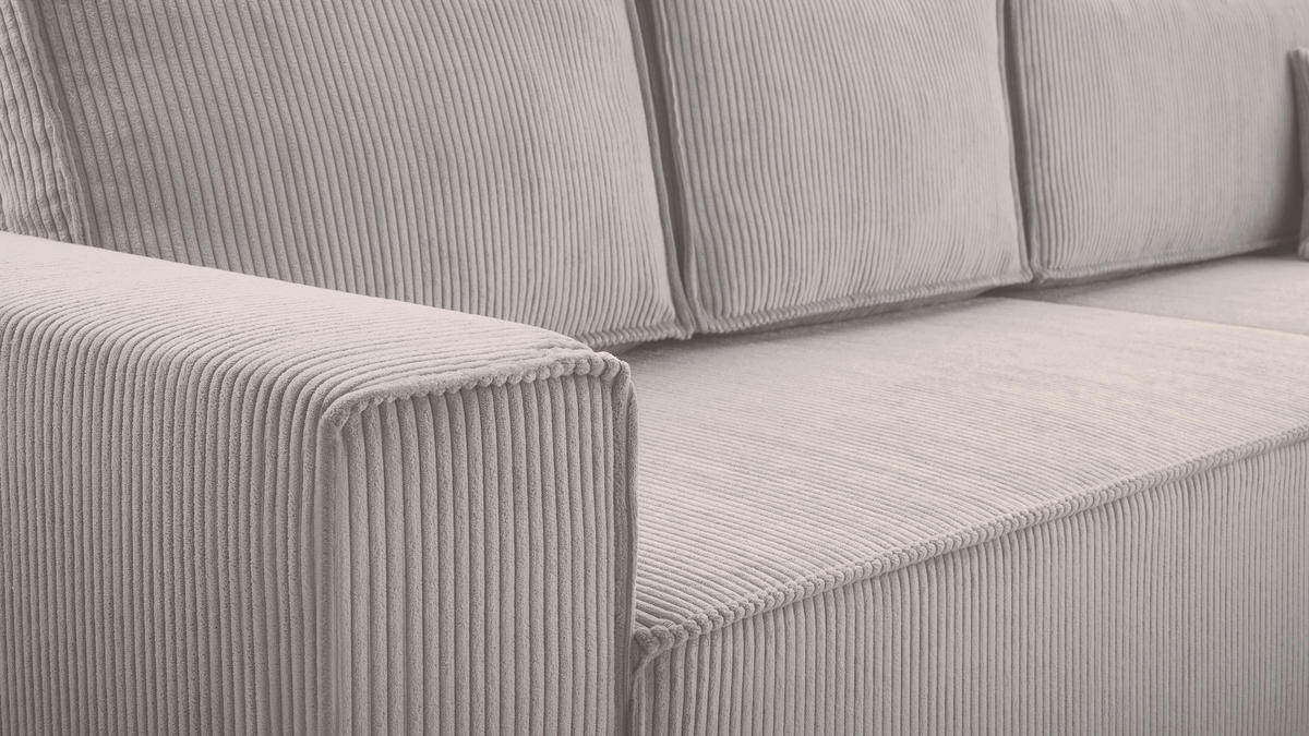 ECKSOFA L Form Cedria Zartweiß 287/145/85 cm mit Schlaffunktion - Creme/Schwarz, Kunststoff/Textil (287/145cm) - AX Living