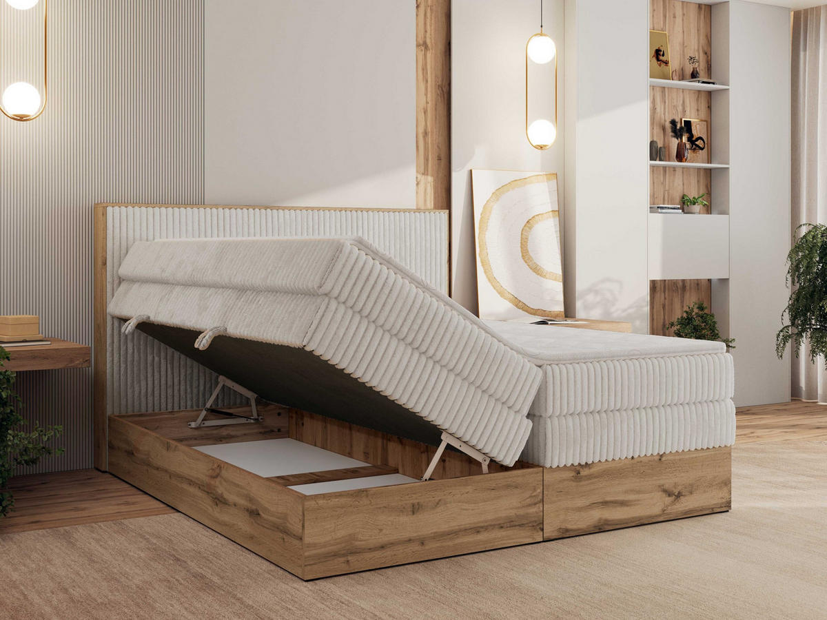 BOXBETT WOOD CLASSIC KING 180/200 - Beige Cord - H3 - Beige, Textil (180/200cm) - MKS
